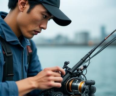 東京の釣り人が釣具を準備している様子